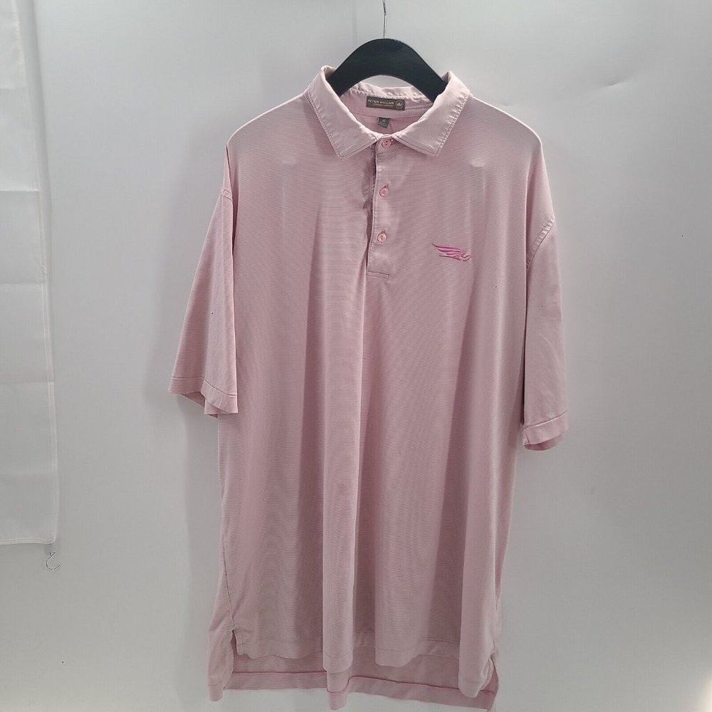 Peter Millar Summer Comfort Polo Pink White‎ Striped Short Sleeve Mens Shirt XL